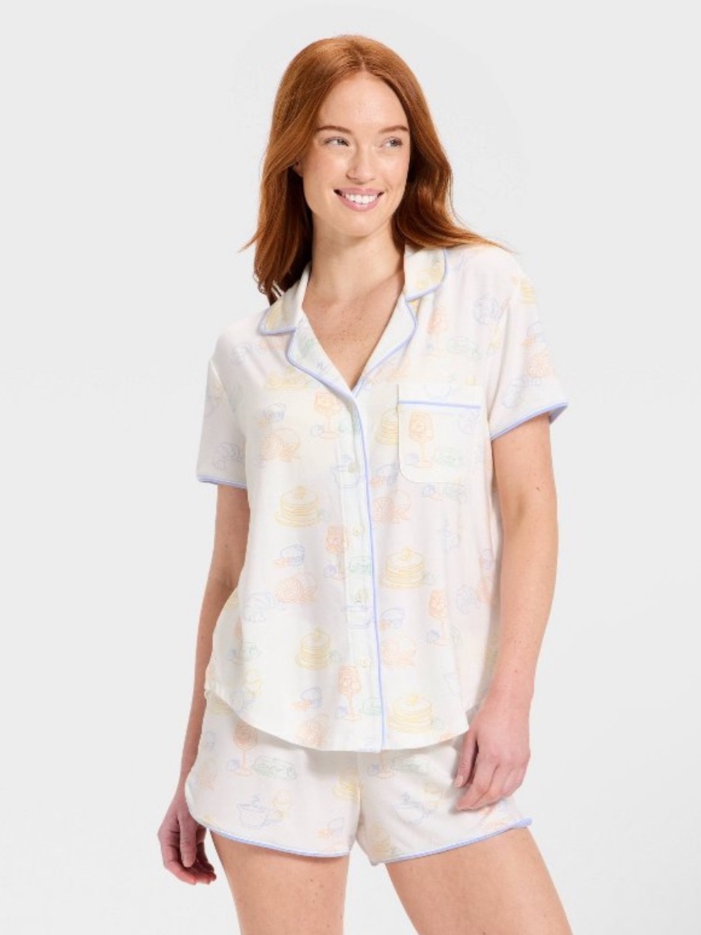 Auden Short Sleeve Notch Collar Shirt and Shorts Pajama Set